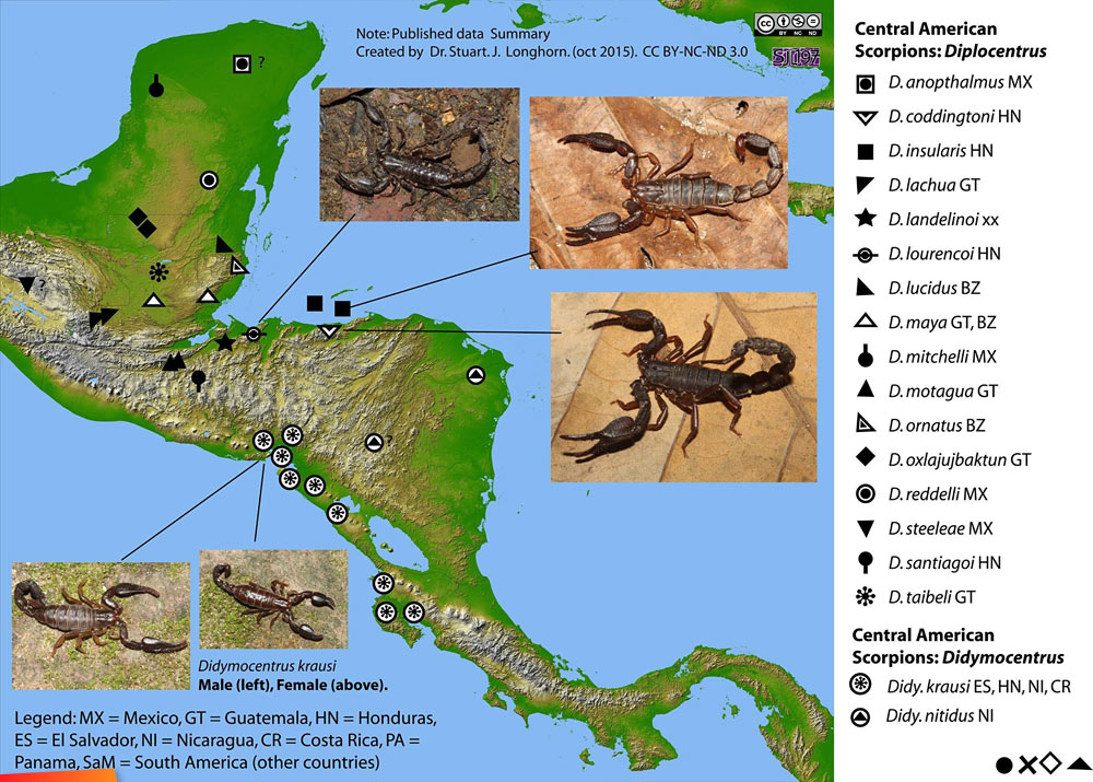 Map of two scorpion genera in Central America