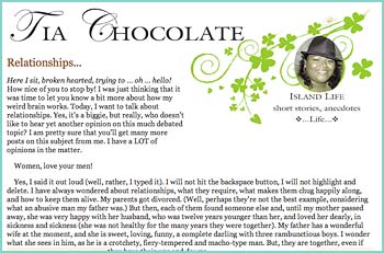 Tia Chocolate writing on Island Life. Short stories, anecdotes, Life on Ambergris Caye, Belize.....