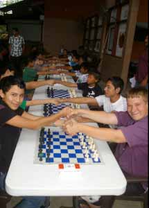 David Coombs and his Chess Club playing a championship