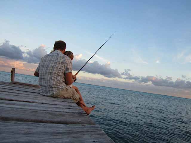 Fishing off the docks in Ambergris Caye