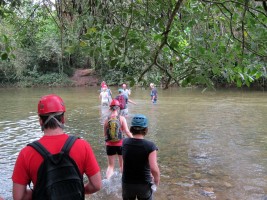 A 45 min jungle hike crosses the river 3 times,