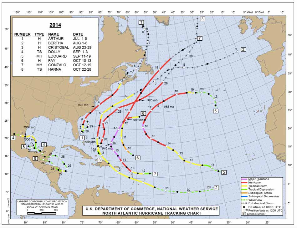 Hurricane track maps of the last 10 hurricane seasons (2010 2019 ...