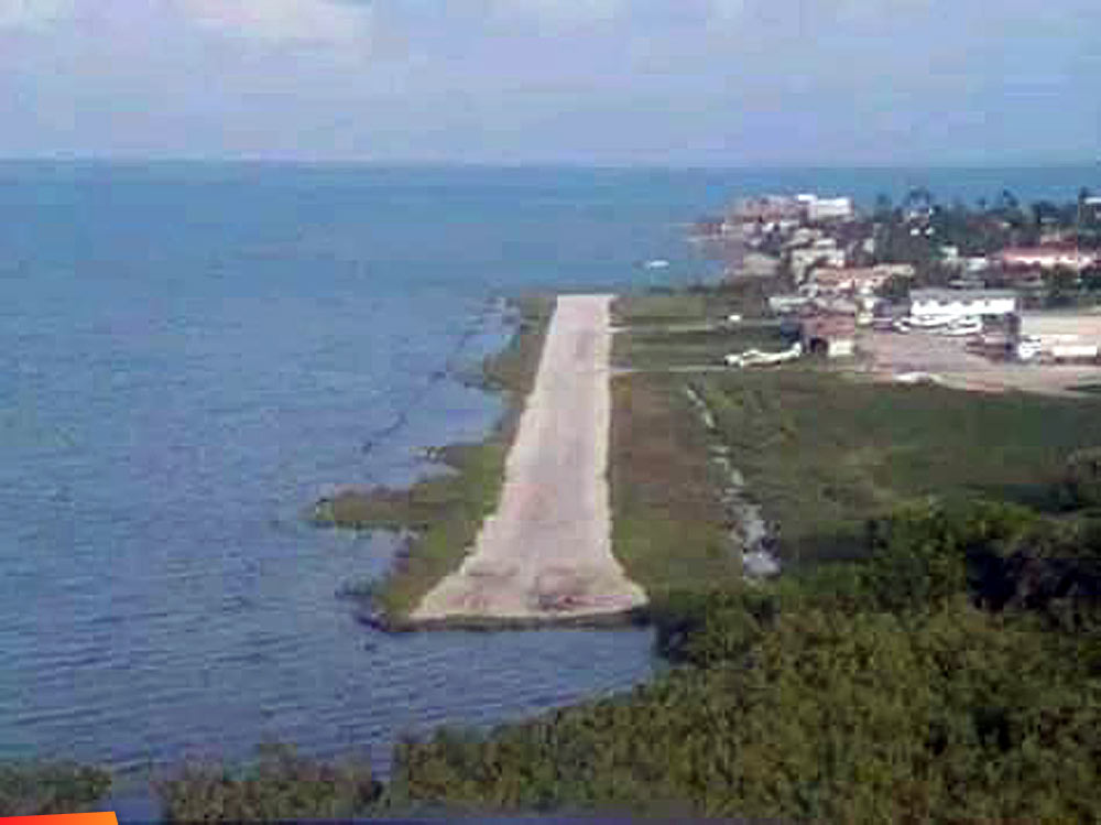Aerial views of the approach to Sir Barry Bowen Municipal Airport, then and now