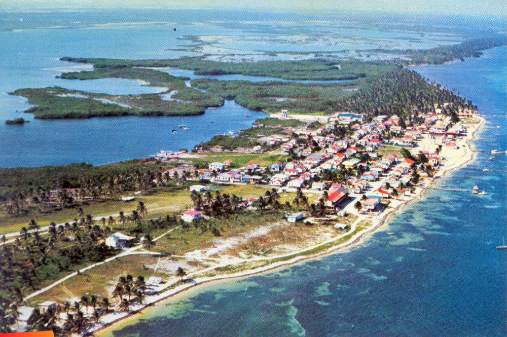 The village of San Pedro Town, aerial view, mid 1970's