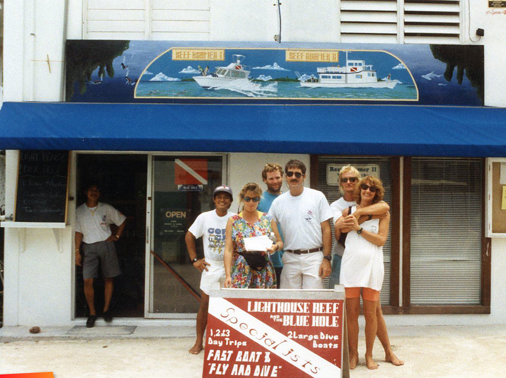 Out Island Divers shop and crew in 1993 in San Pedro