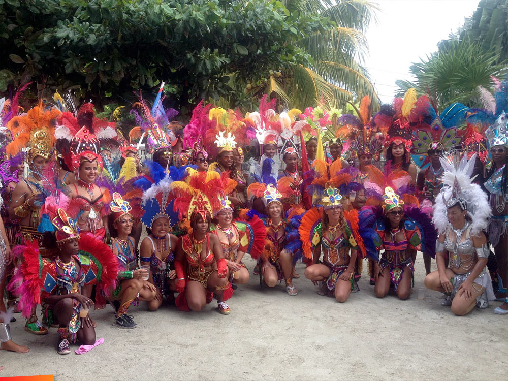 Our lovely colourful paraders, group photo with beautiful costumes... Caye Caulker Independence Day parade 2015
