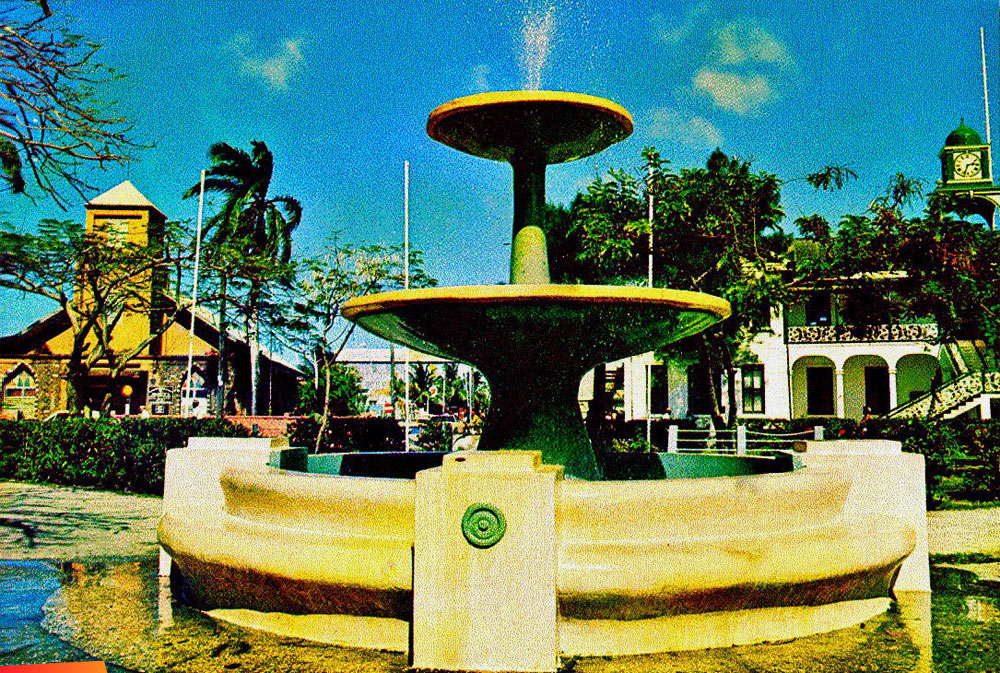 The old fountain at Battlefield (Central) Park in Belize City