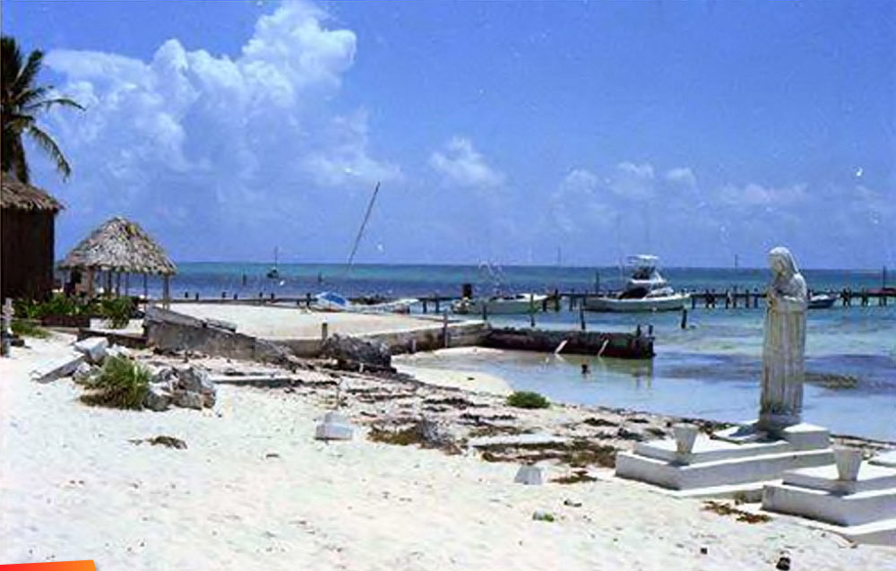Seaside graves in San Pedro, Ambergris Caye, 1980