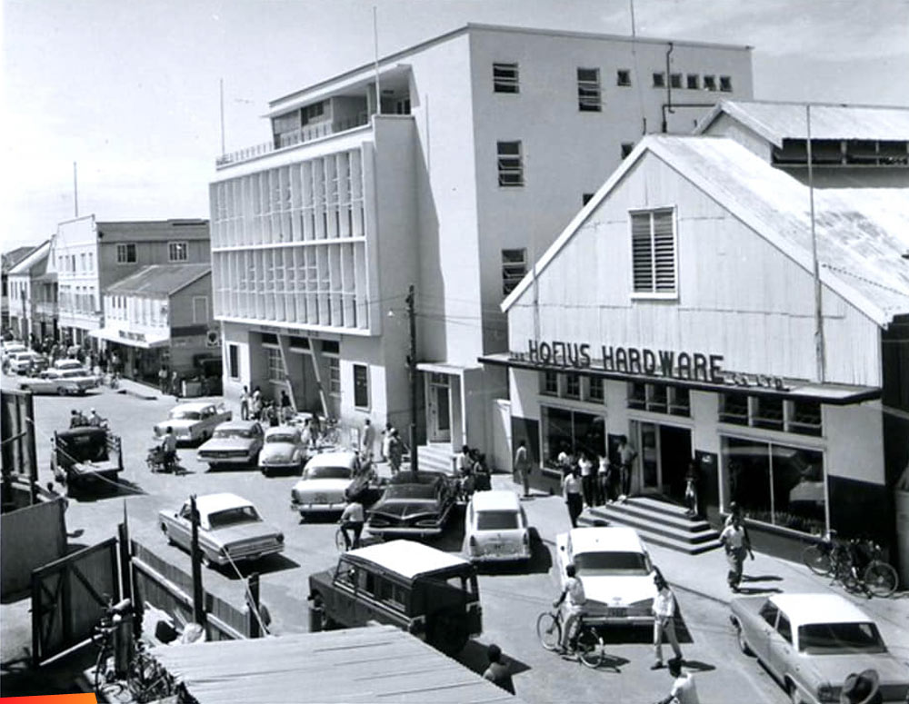 Hofius Hardware store in Belize City over the years, also the Hofius-Hildebrandt Store