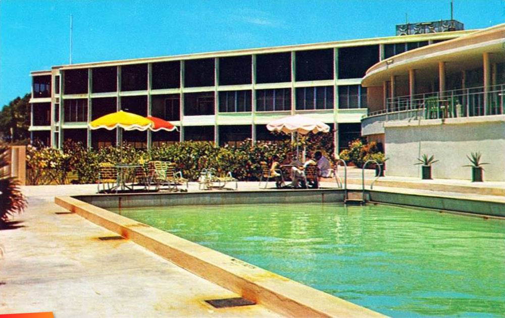 Pool at Fort George Hotel before it became the Radisson Fort George. Also an old brochure for the hotel.