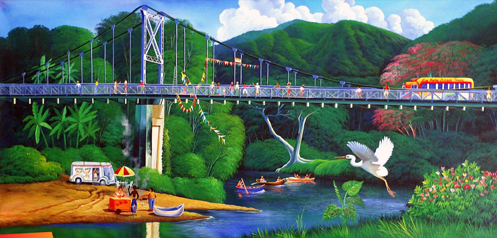 Artist's view of the Hawkesworth Bridge in Cayo, and surrounding