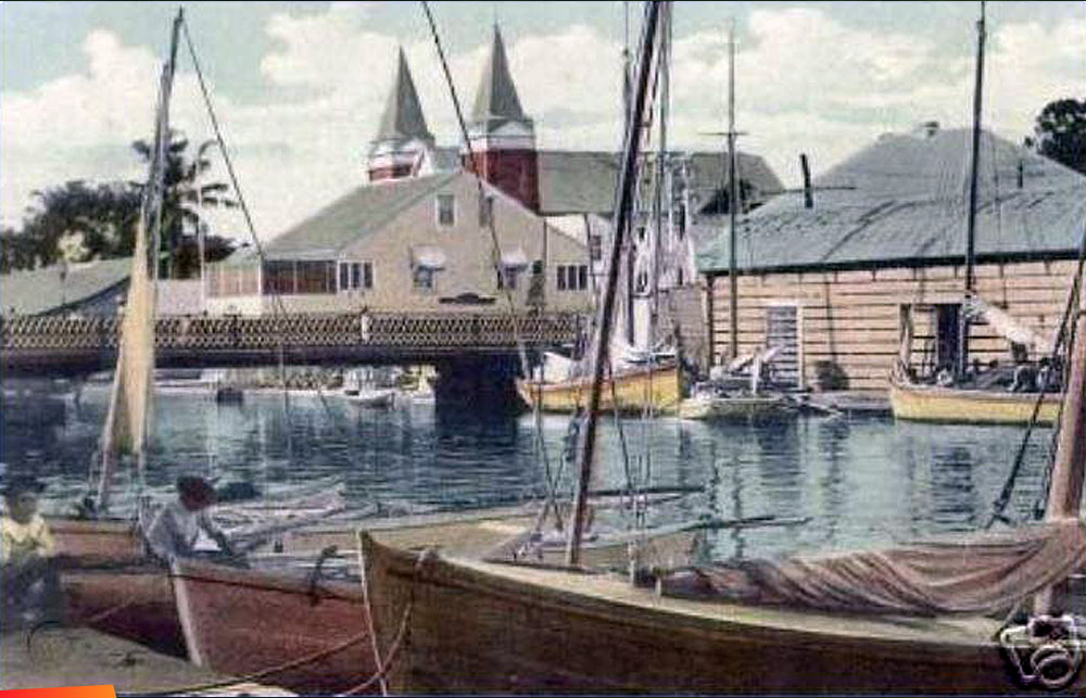 Painting of Belize City by the river, 1910