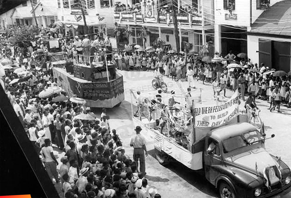 Floats in the 10th of September Parade in the late 50's