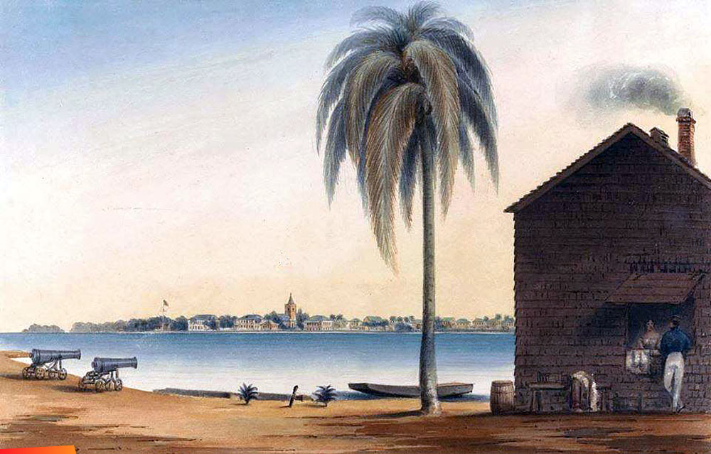 Painting of Fort George looking across to Belize City, long ago...