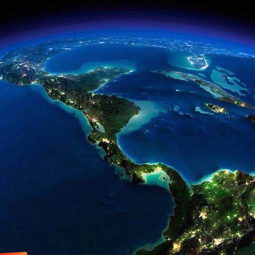 NASA aerial photo of the Central American Isthmus and the MesoAmerican Reef