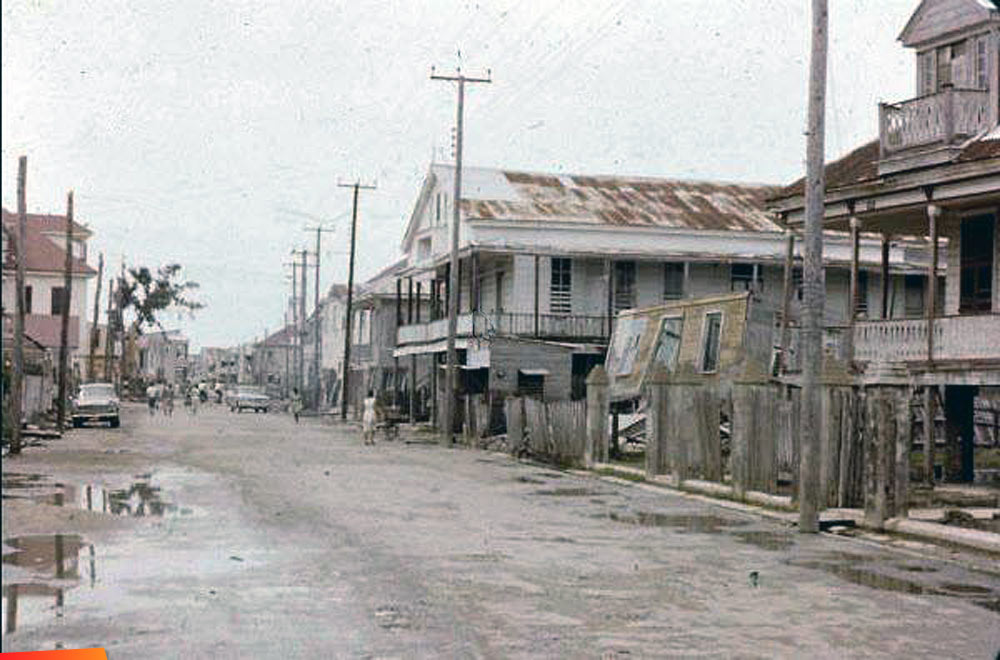 Liberty Hall and surrounding area after Hurricane Greta in 1978.