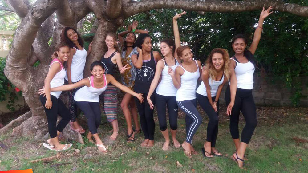 Yoga with the beautiful contestants from the Miss Belize Pageant, 2016