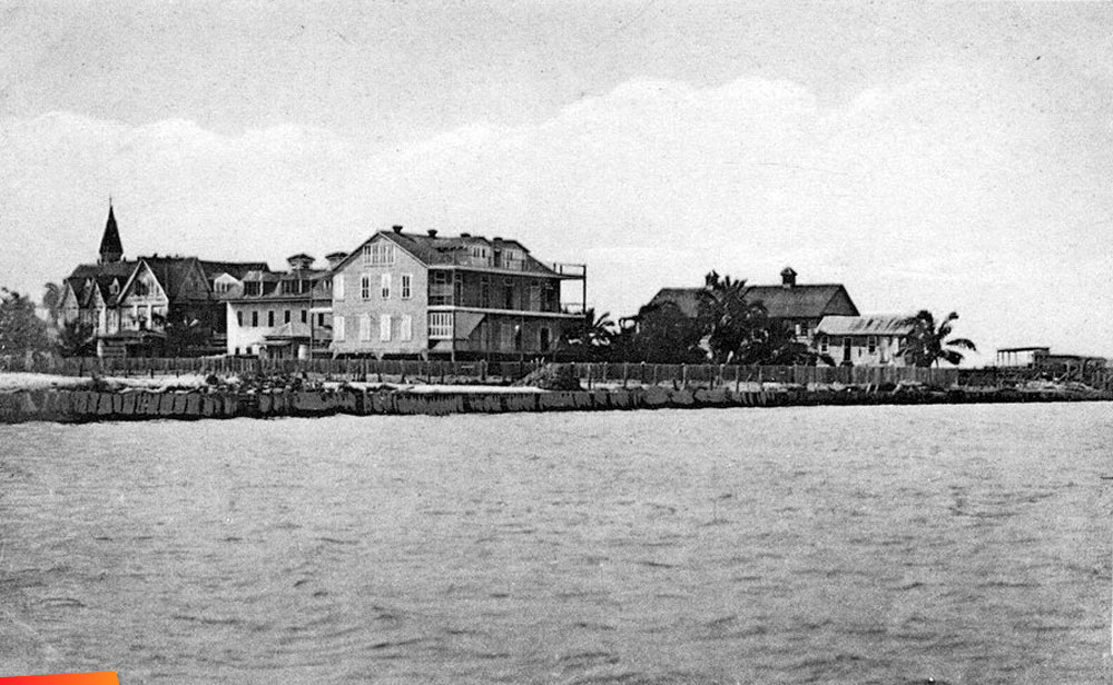 Sea view of the original St. Catherine's Academy before the 1931 hurricane