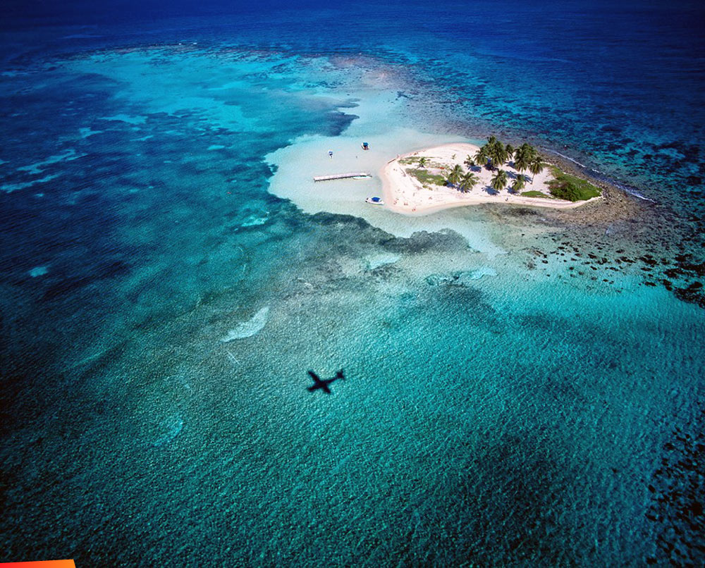 Small island on the reef, aerial view