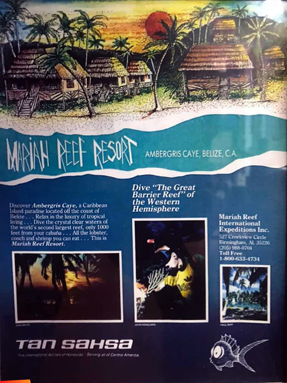 Advertisement for Mariah Reef Resort on Ambergris Caye, 1982
