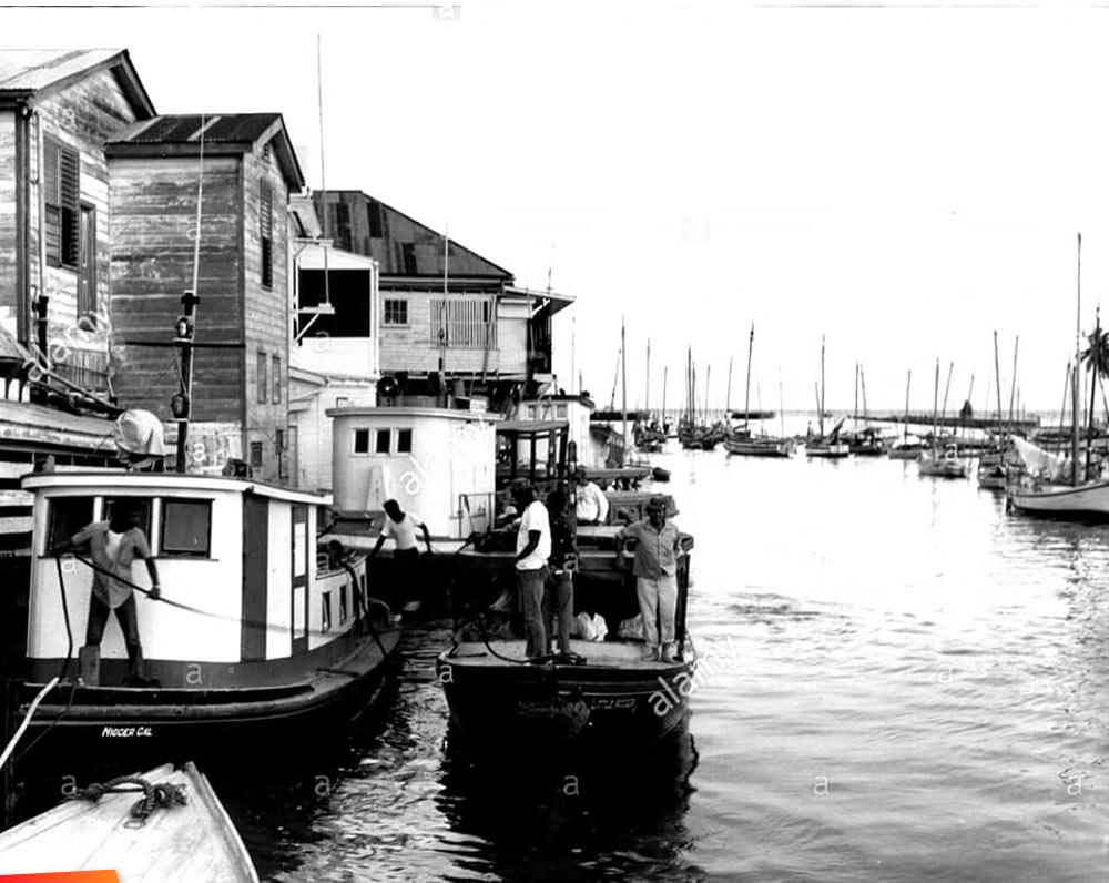 Belize City boats in Haulover Creek, 1962 and 1993