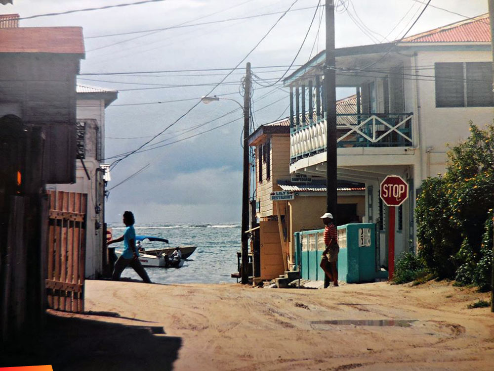 Looking past Front Street beside Lily's and on towards Cholo's to the sea, 1993