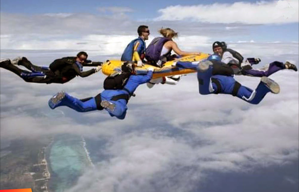 Skydiving: rafting and snorkeling high above San Pedro, 2005