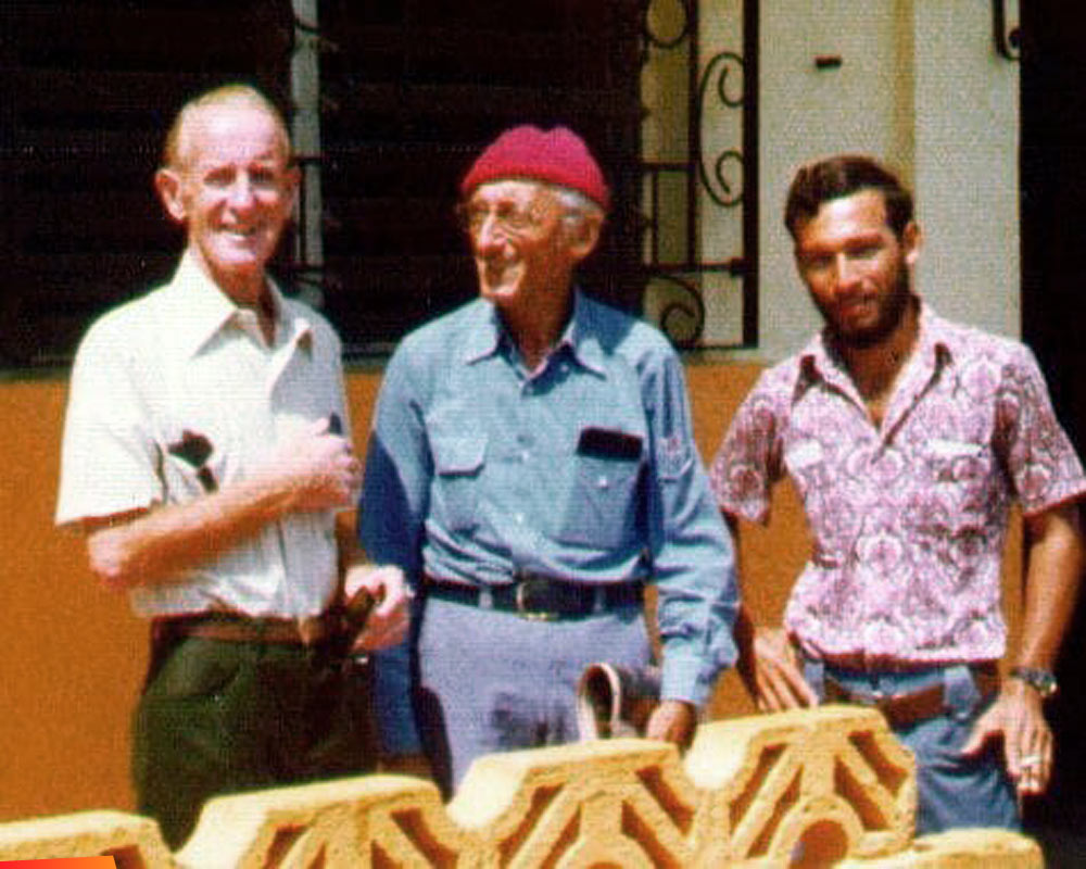 Scotty Keating, Jacques Cousteau, and Nick Pollard in 1972