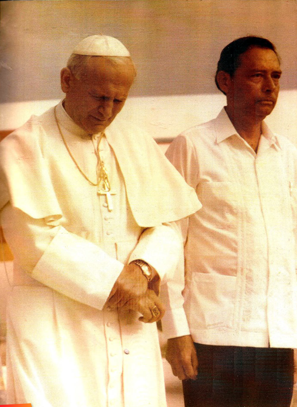 Pope John Paul with Honorable George Cadle Price, who met His Holiness at the Airport, 1983