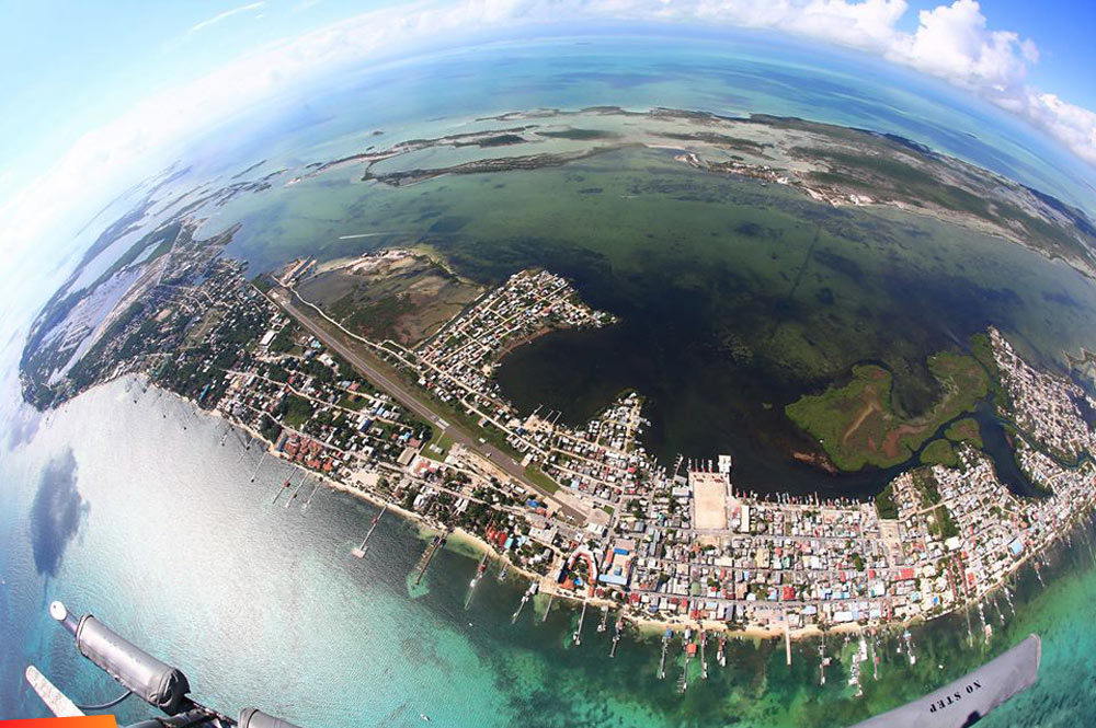 Wide angle aerial view over downtown San Pedro