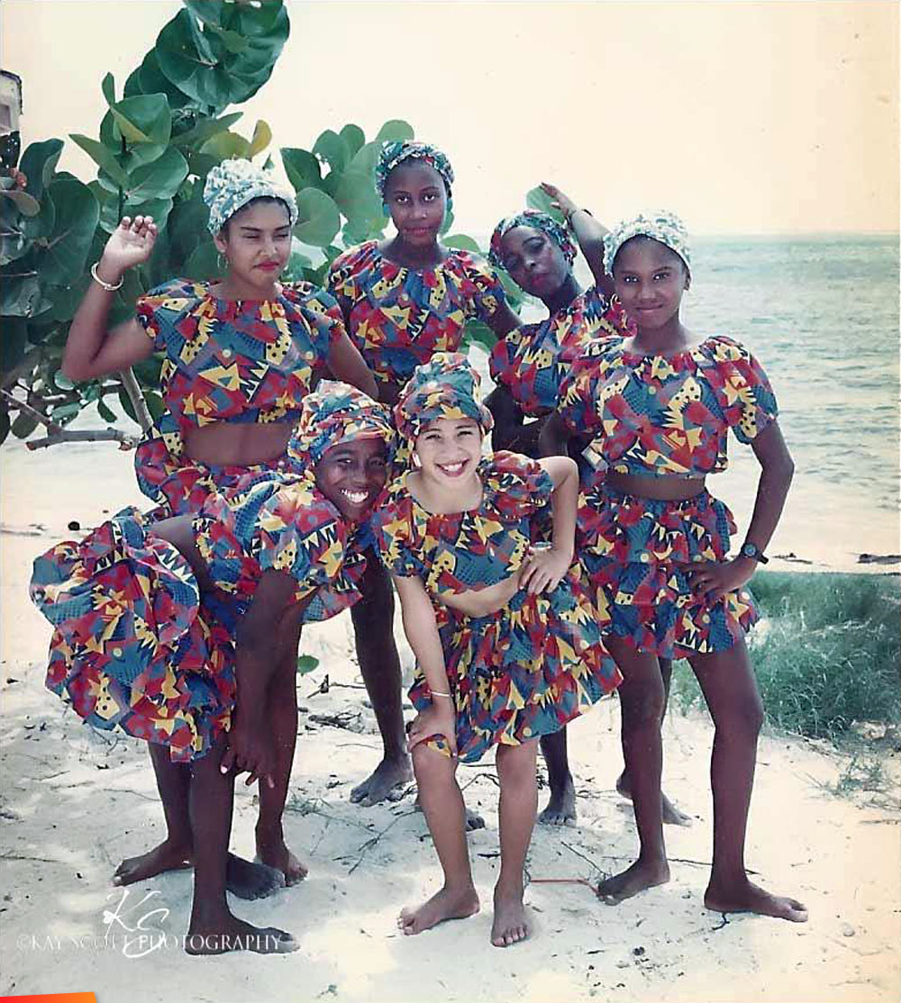 Giovanina Castillo Nunez's dance group in San Pedro, 1993. Louis, Antoinette, Lisa, Barbara Anderson and two others