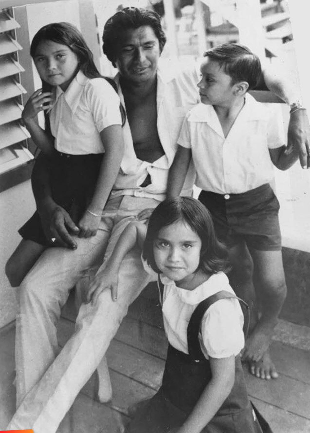 Ramon Nunez and his children,  Cherry,  Estrella (Star), and Ramon Jr., about 1970