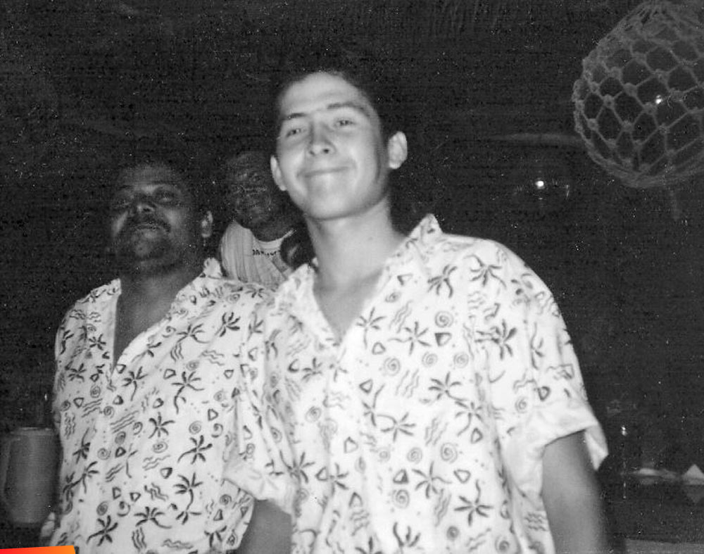 My favorite bartenders! Abbie Marin and Miguel Campos, at The Navigator Bar at the Barrier Reef Hotel 1990 or so