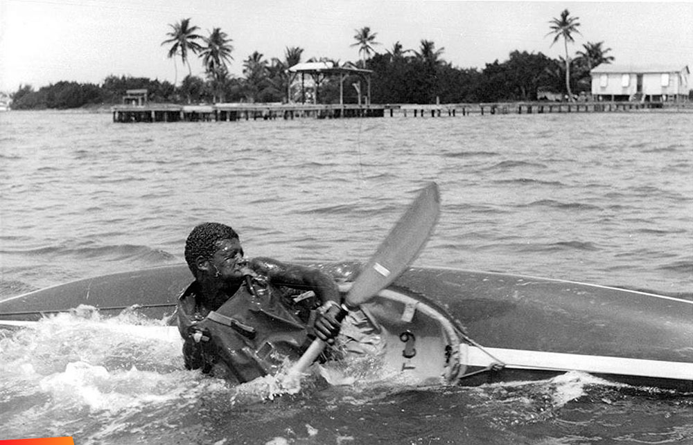 Kayaking off St. George's Caye, 1977