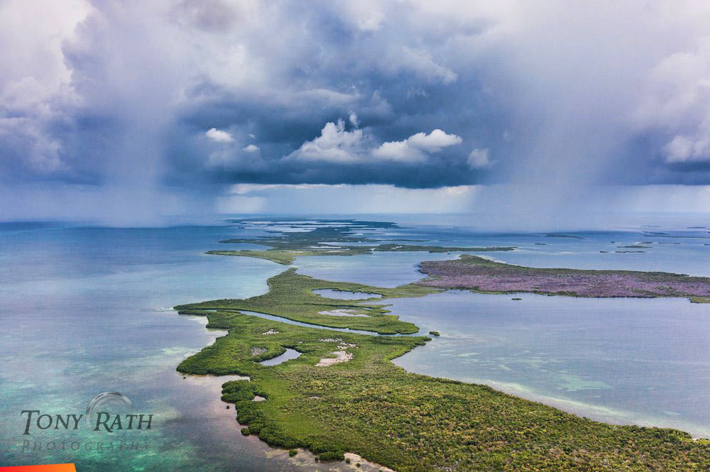 Isolated showers over Turneffe Island Atoll