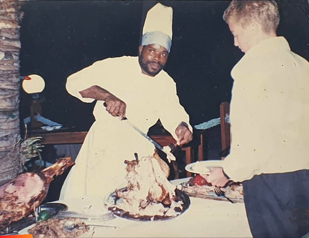 Chef Scotty at Journey's End for a Christmas buffet, pre-1998
