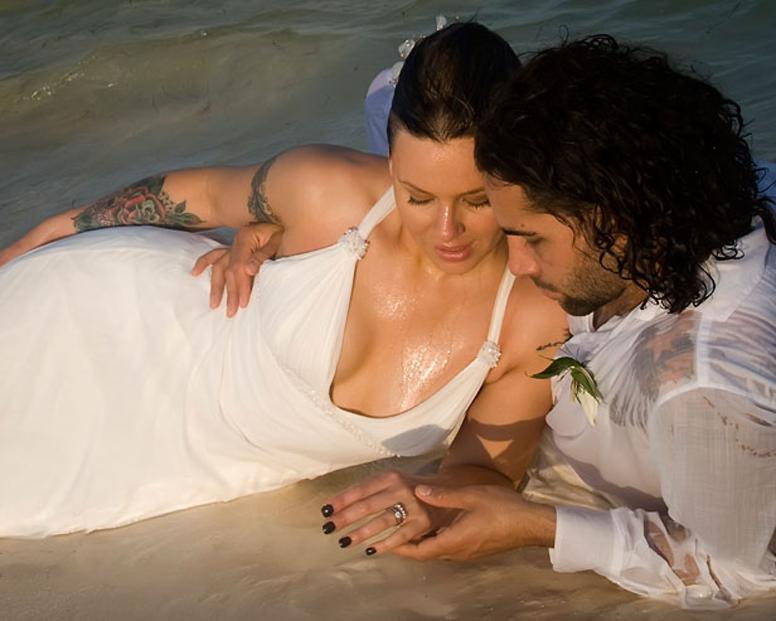 Love on the beach, just married