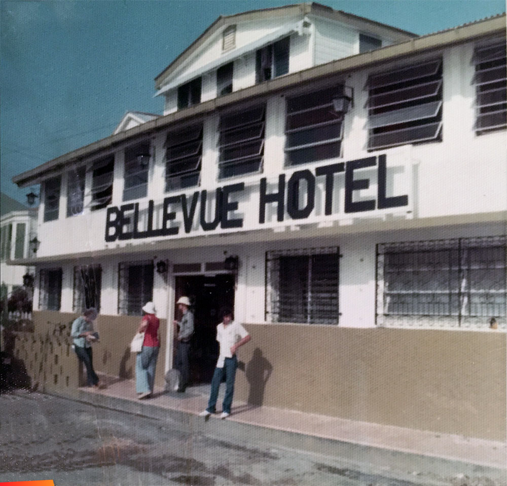 Entrance to the Bellevue Hotel in Belize City, 1973