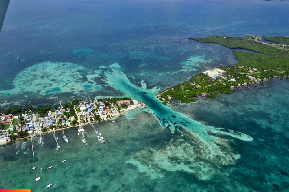 Aerial of the cut at Caye Caulker