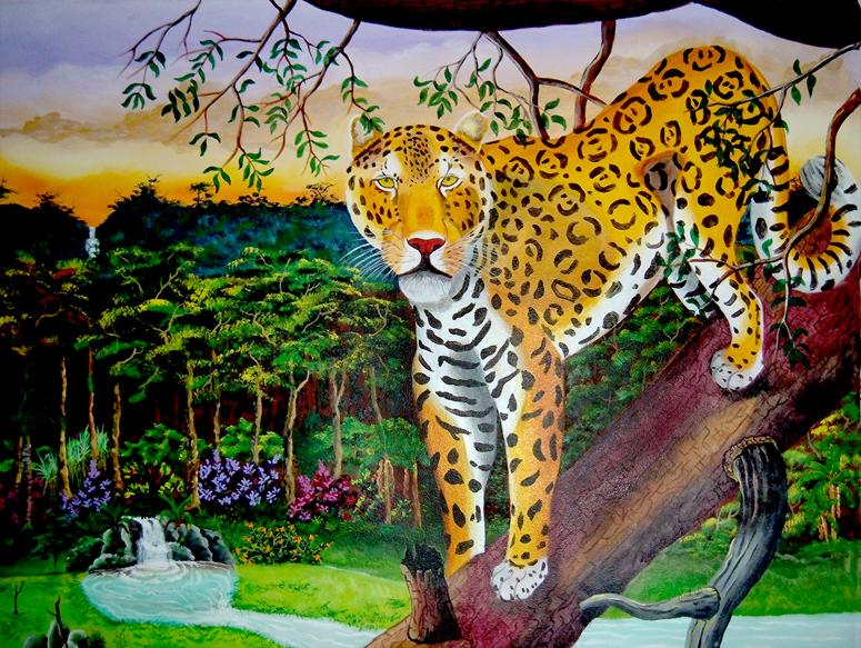 Painting of a Jaguar in the Forest