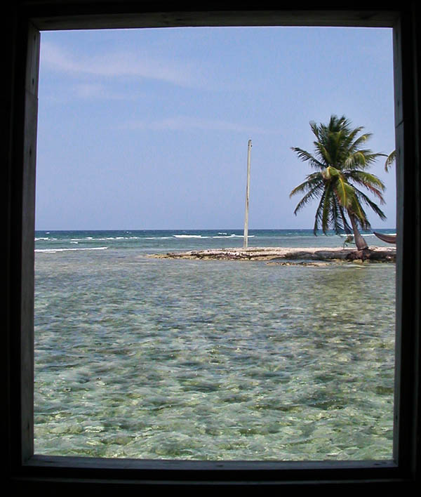 Looking out onto Oceanic Society property from boat dock, Blackbird Caye
