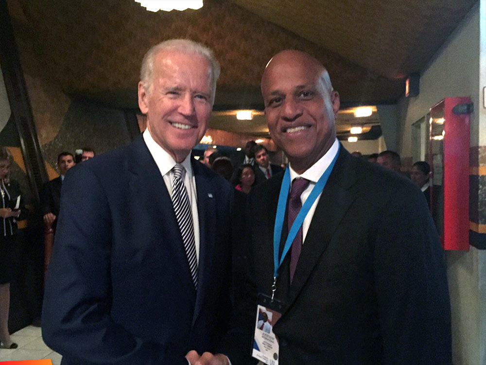 Prime Minister Hon. Dean Barrow with Vice President Joe Biden of the United States at the  Inauguration Ceremony of President Jimmy Morales in Guatemala
