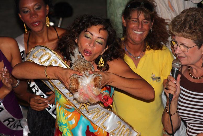 Miss Costa Maya 2007 does the honors at the 20th Anniversary of the World Famous Chicken Drop