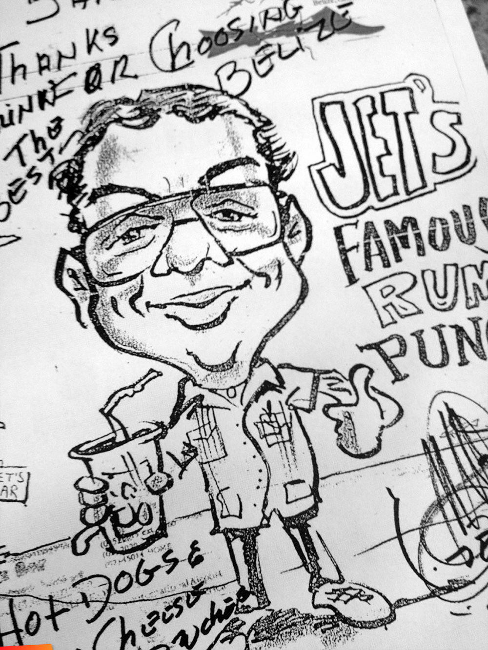 Cartoon of Jet of Jet's Bar in Philip Goldson International Airport