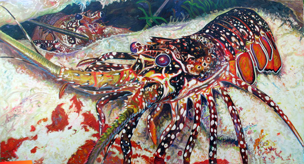 Spiny lobster, painting at the Placencia 2014 Art & Music Festival