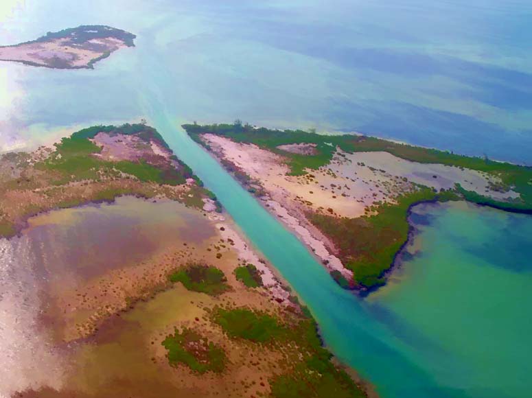 Aerial view of a channel in the cayes