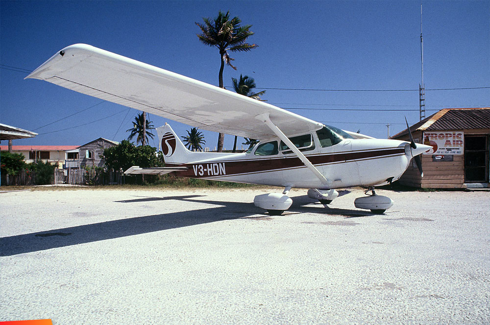 Tropic Air's first plane and ticket office in the early 1980's