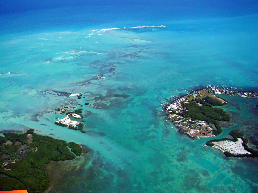 Aerial view of north St. George's Caye & nearby cayes