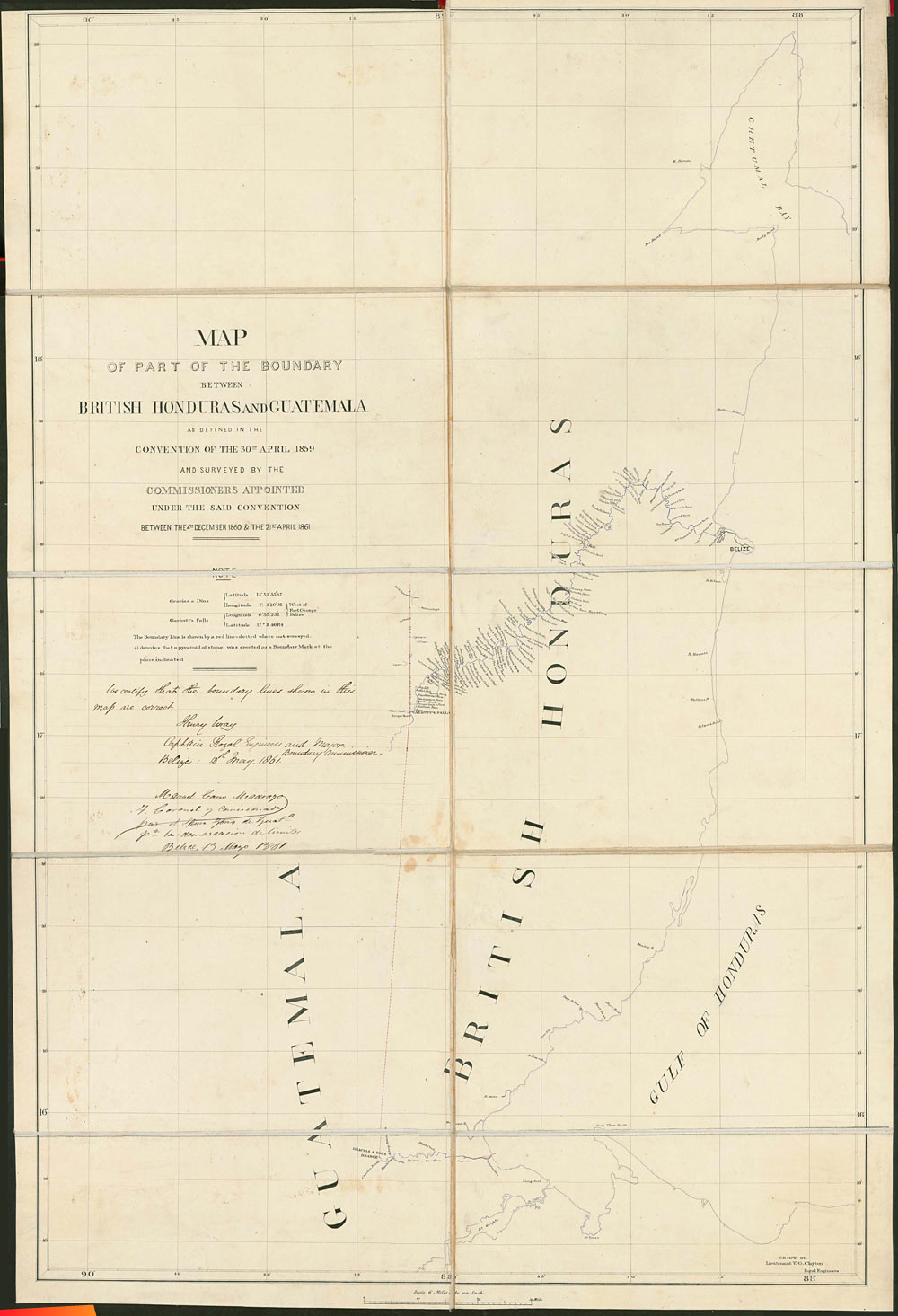 Part of the boundary between British Honduras and Guatemala from the Wyke–Aycinena Treaty (1859)