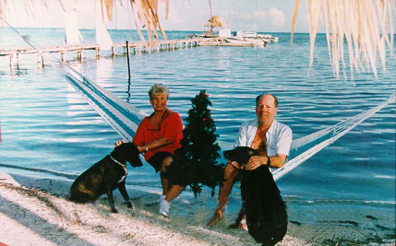Woody and Helen of Corona del Mar celebrating Christmas on the beach, 1995
